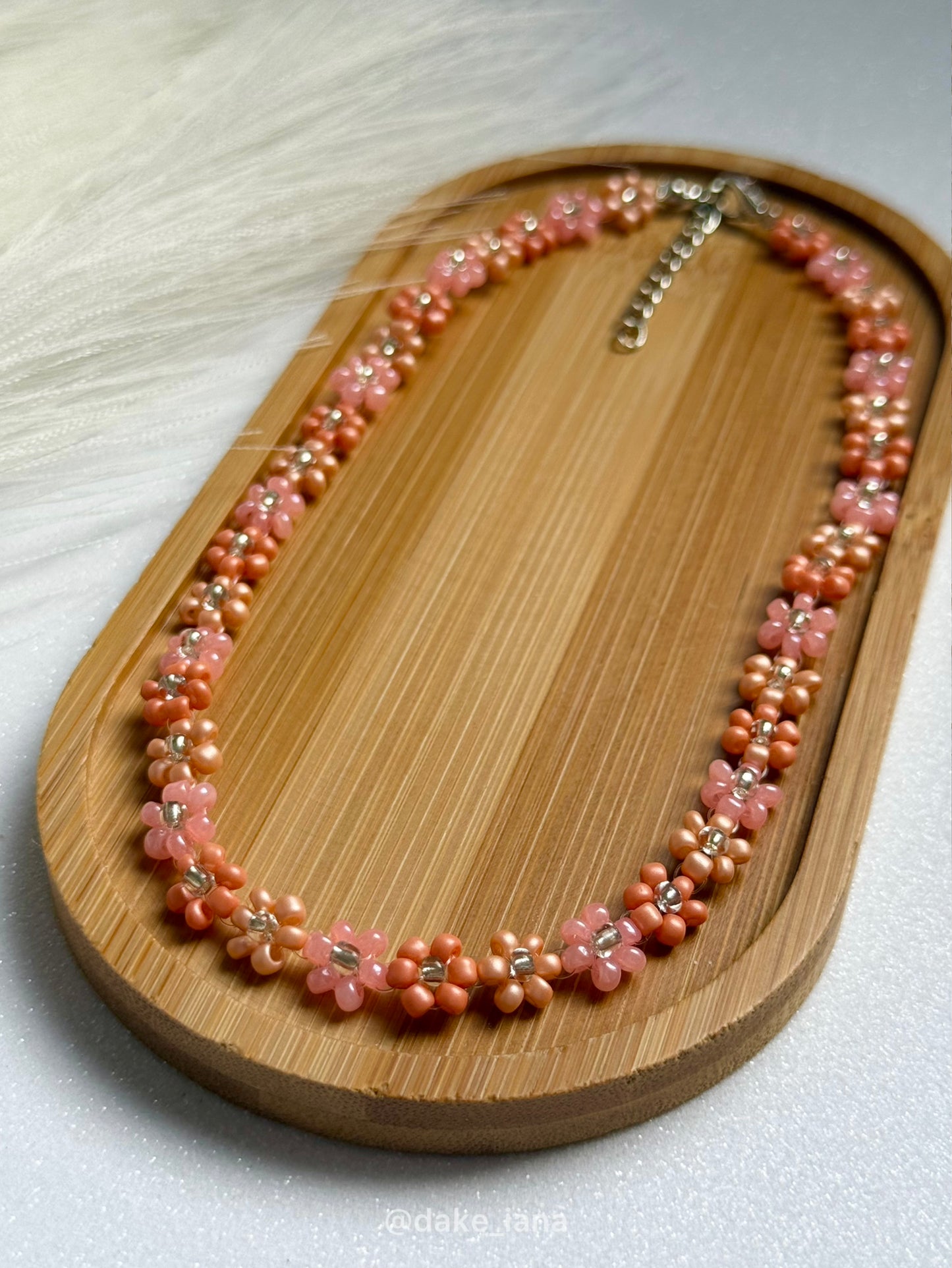 Orange Daisy Beaded Necklace – Handmade Boho Flower Jewelry