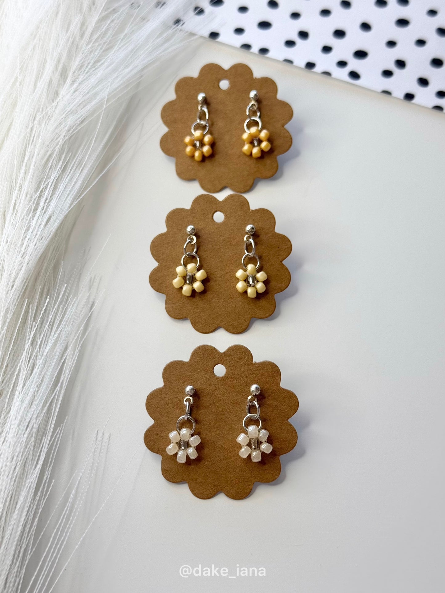 Yellow Beaded Flower Earrings Set, Handmade Summer Jewelry