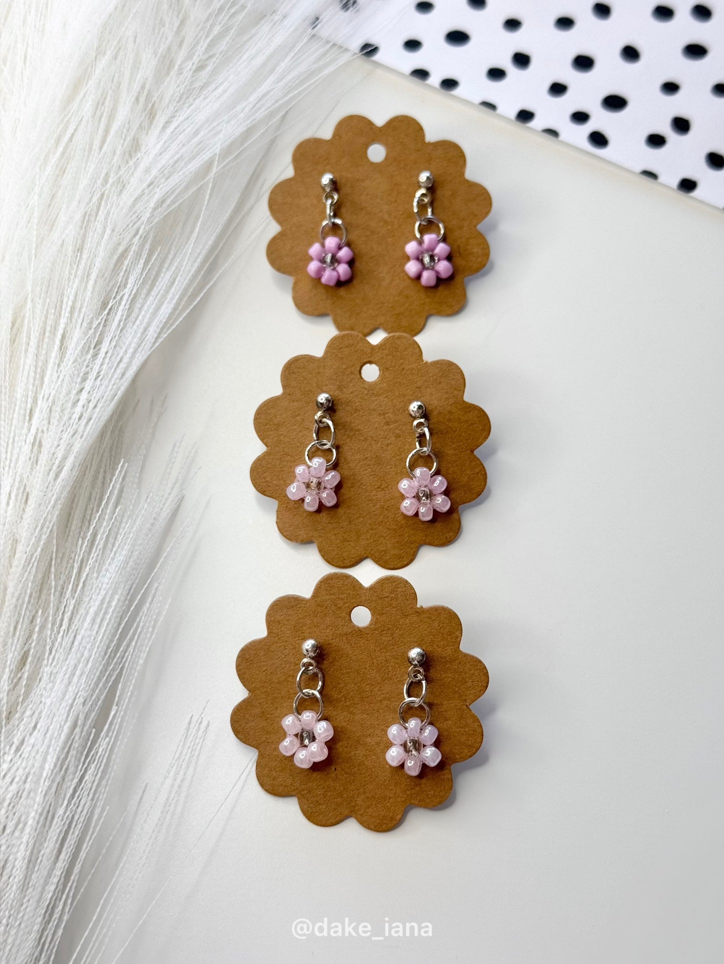 Handmade Purple Beaded Daisy Earrings Set, Floral Jewelry