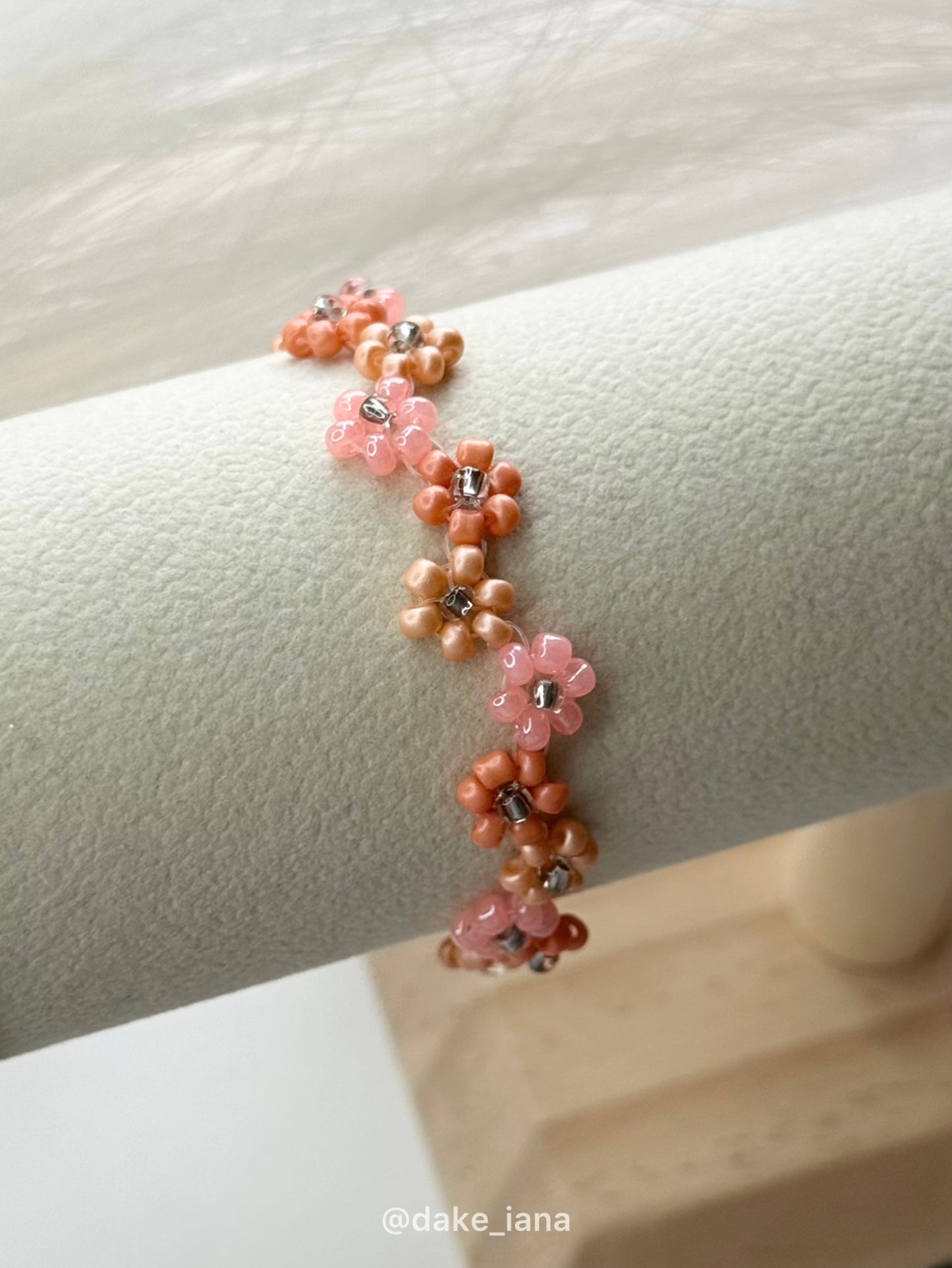Orange Daisy Beaded Bracelet – Handmade Boho Floral Bracelet, Zigzag Pattern