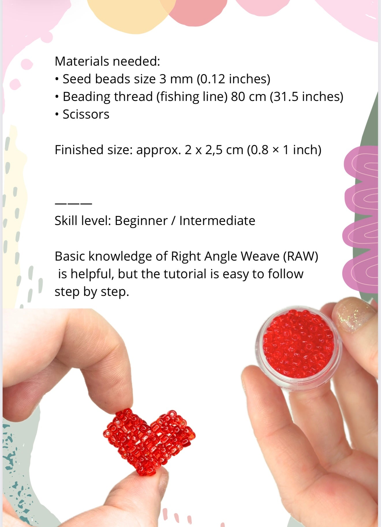 3D Beaded Heart Pattern PDF | Right Angle Weave RAW | Valentine’s Day Beadwork Tutorial