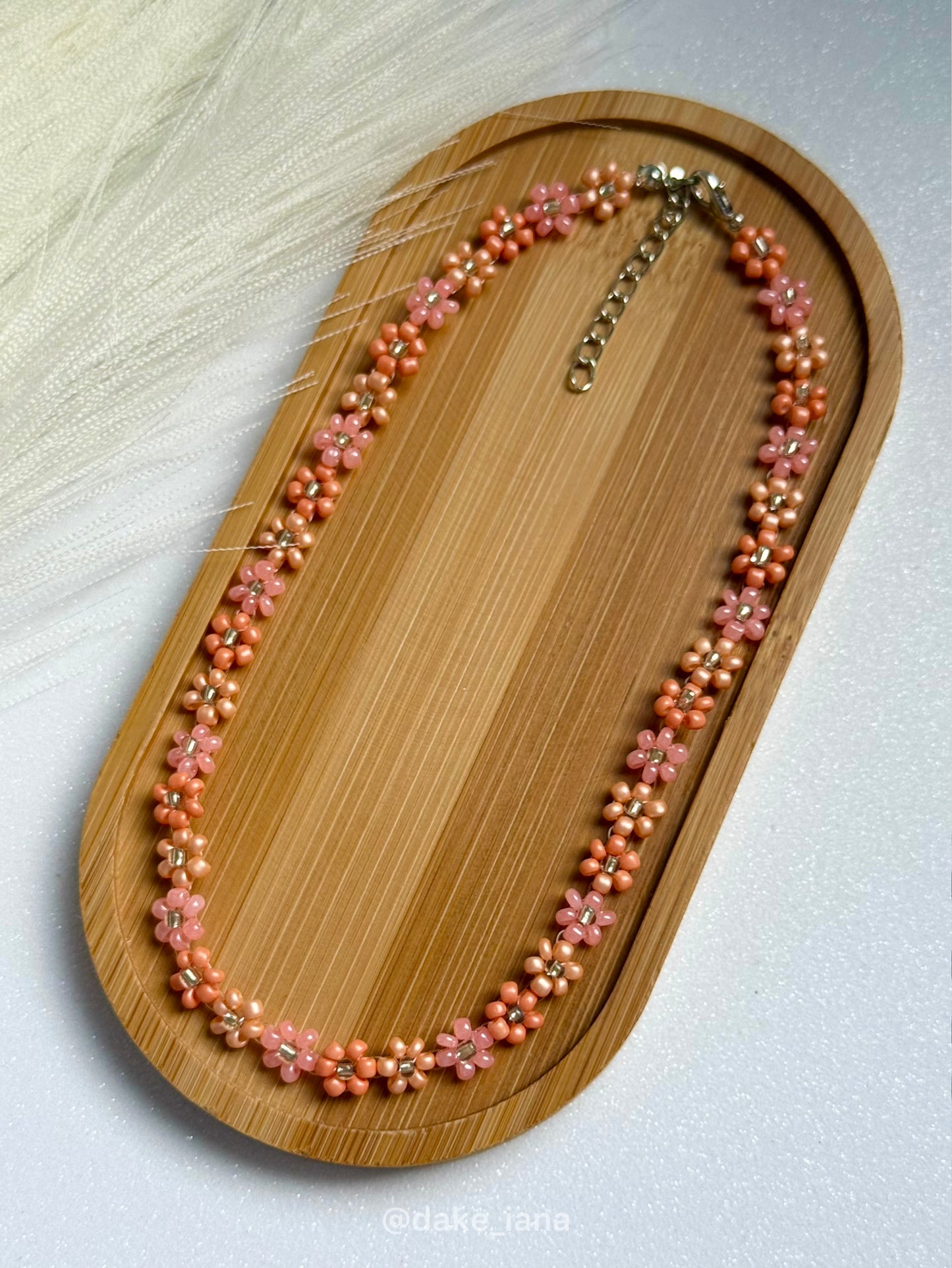 Orange Daisy Beaded Necklace – Handmade Boho Flower Jewelry