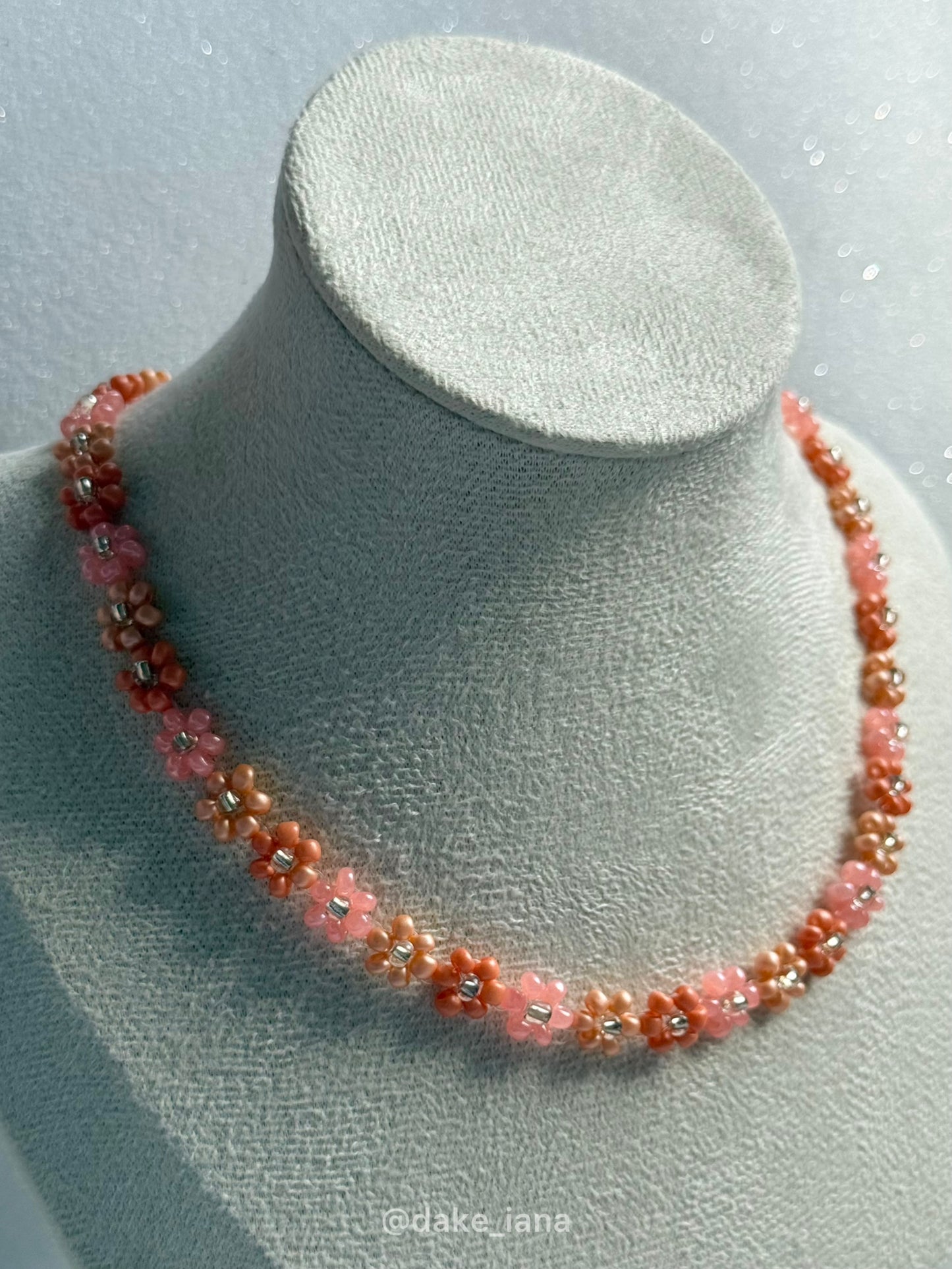 Orange Daisy Beaded Necklace – Handmade Boho Flower Jewelry