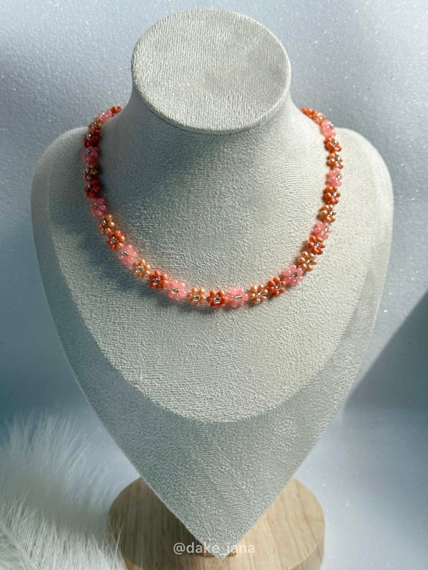 Orange Daisy Beaded Necklace – Handmade Boho Flower Jewelry