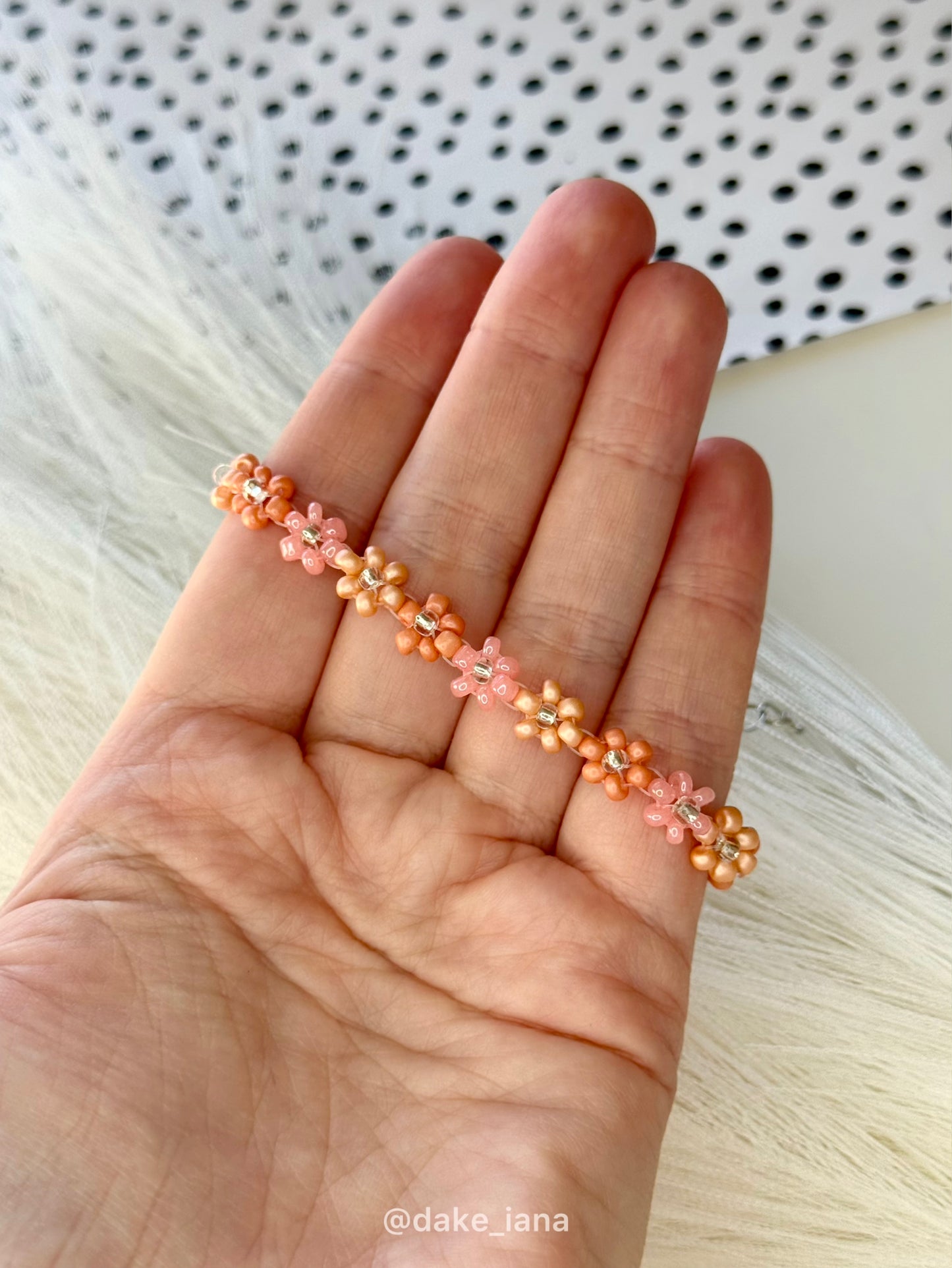 Orange Beaded Flower Bracelet, Handmade Floral Bracelet, Daisy Jewelry, Bright Summer Bracelet, Adjustable Clasp