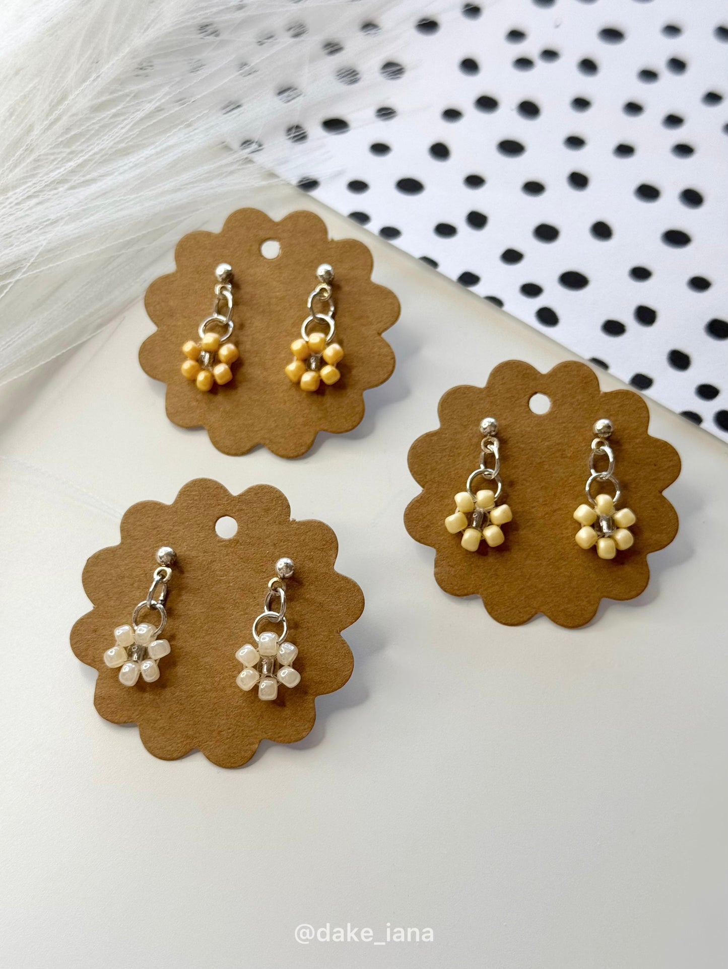 Yellow Beaded Flower Earrings Set, Handmade Summer Jewelry