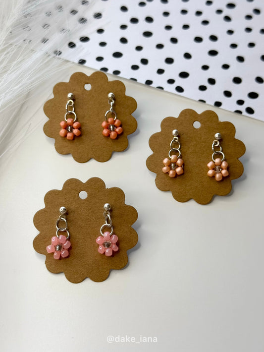 Handmade Orange Beaded Daisy Earrings Set, Floral Jewelry