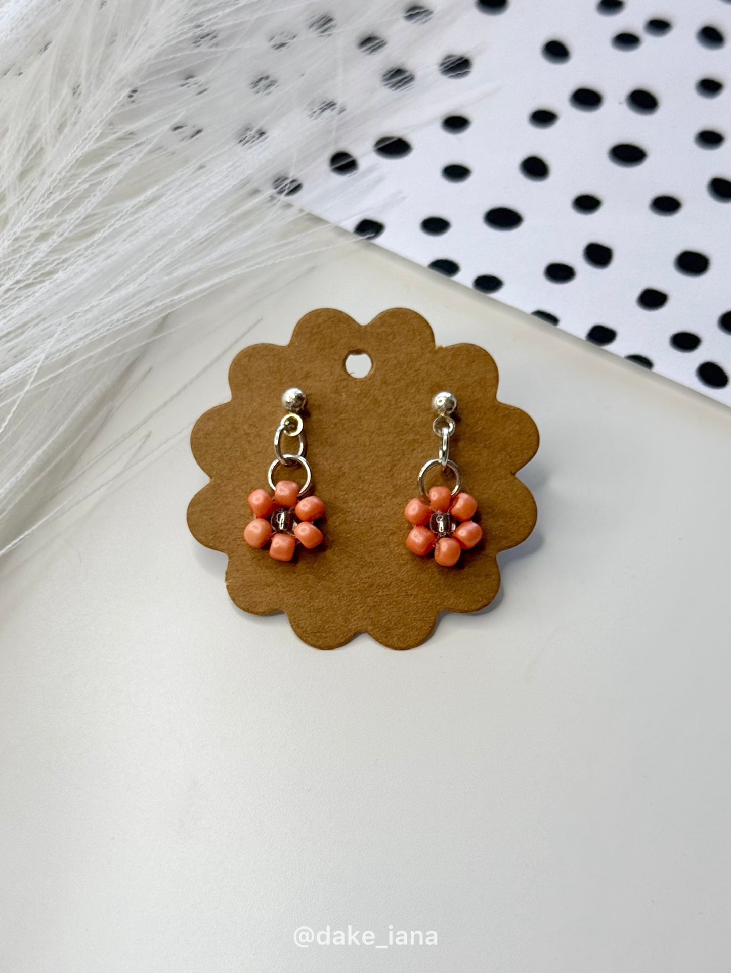 Handmade Orange Beaded Daisy Earrings Set, Floral Jewelry