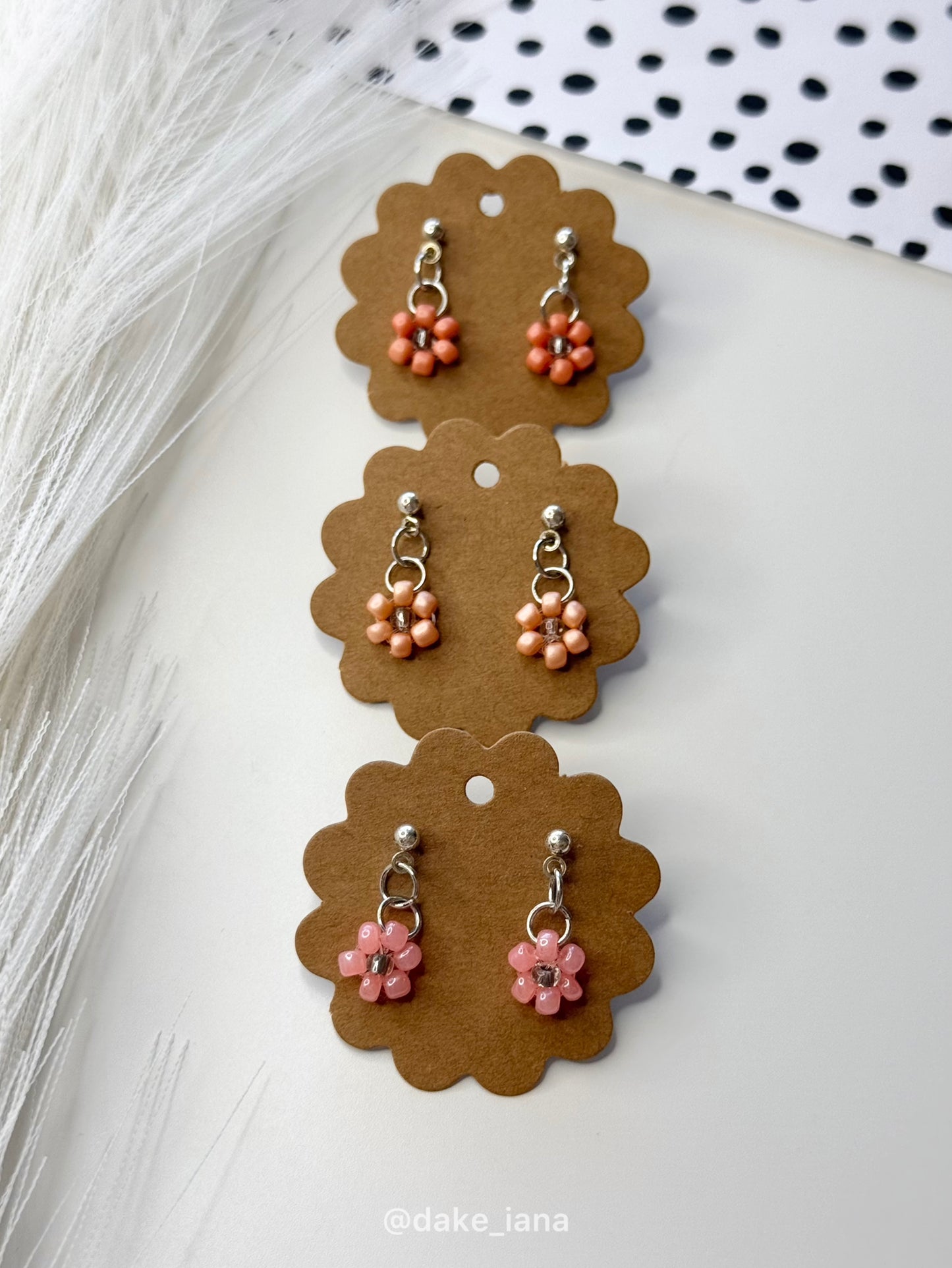 Handmade Orange Beaded Daisy Earrings Set, Floral Jewelry