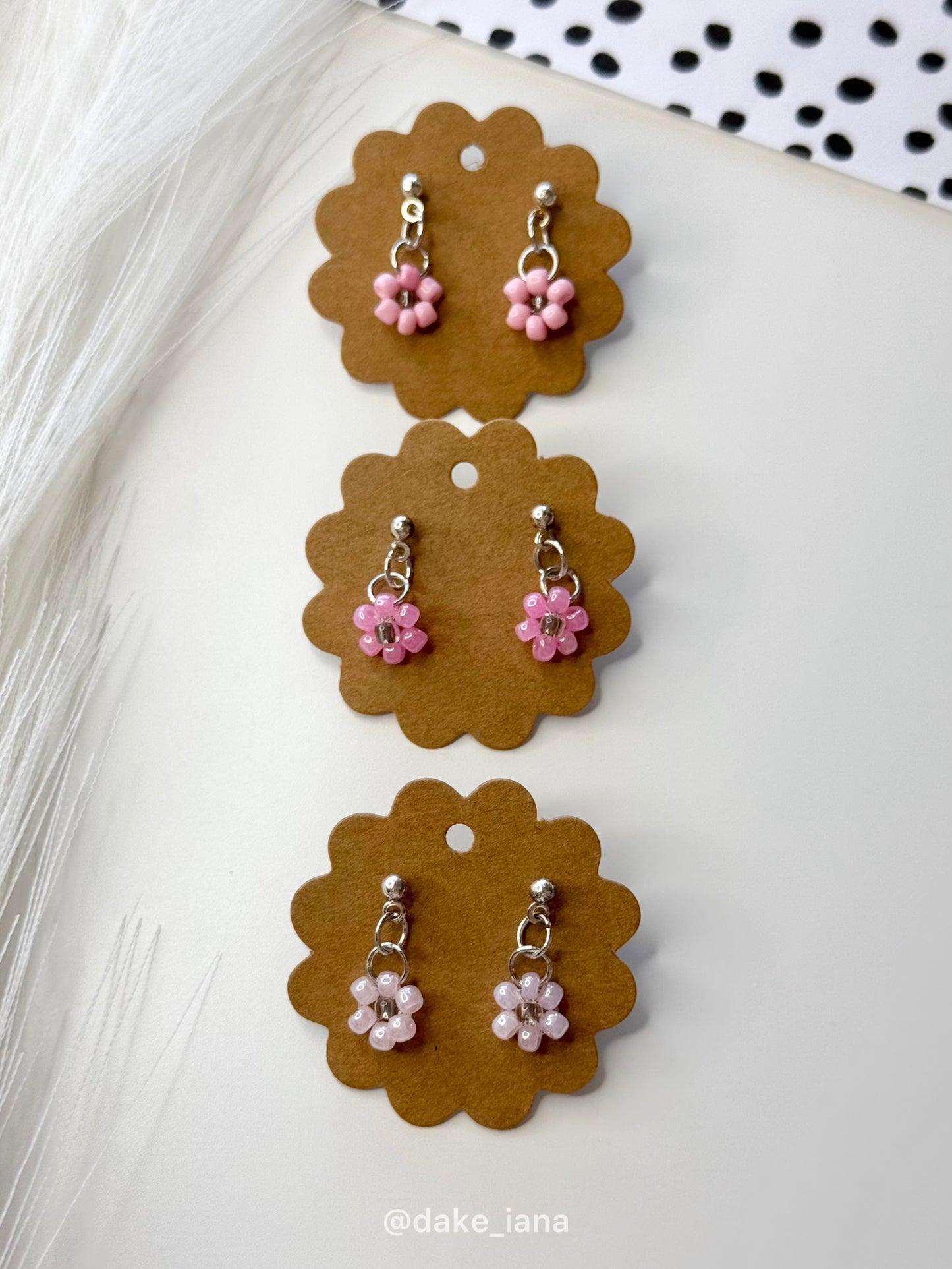 Pink Beaded Daisy Earrings Set, Handmade Floral Jewelry
