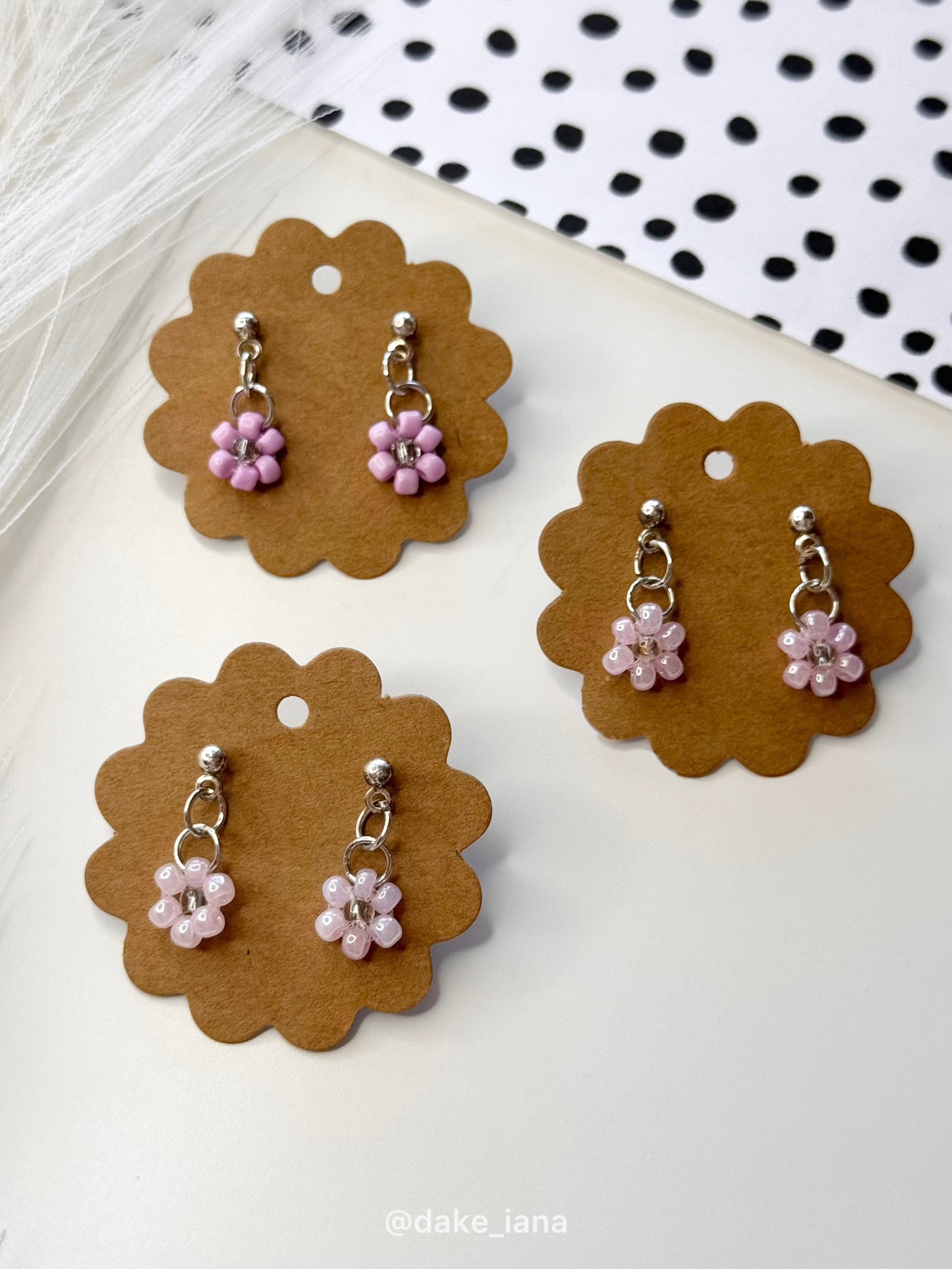 Handmade Purple Beaded Daisy Earrings Set, Floral Jewelry