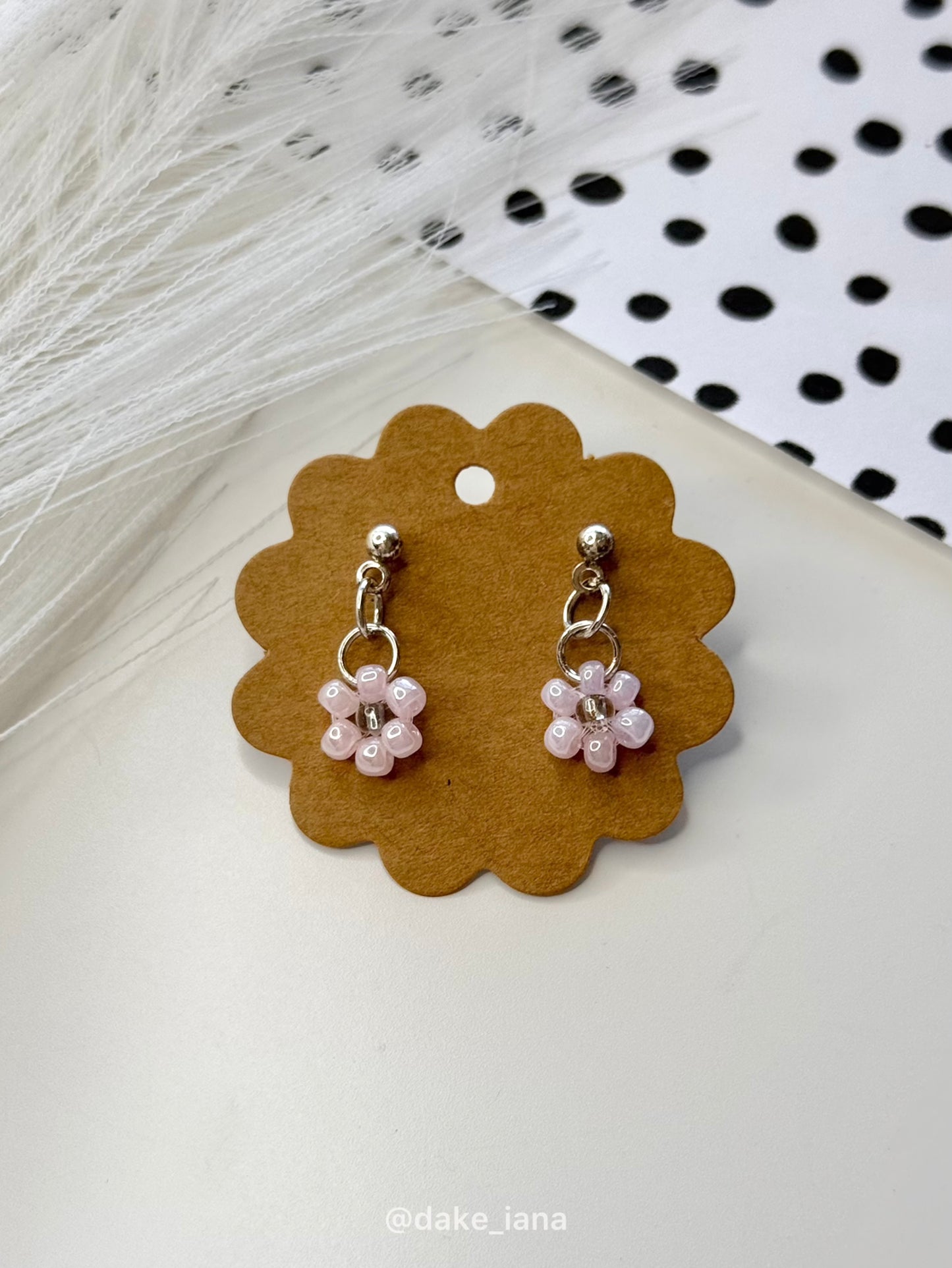Handmade Purple Beaded Daisy Earrings Set, Floral Jewelry