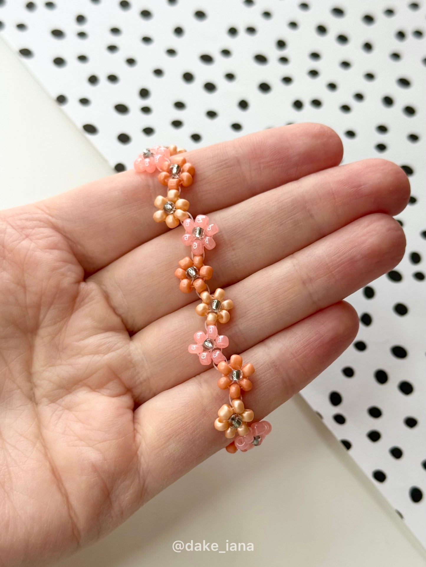 Orange Daisy Beaded Bracelet – Handmade Boho Floral Bracelet, Zigzag Pattern