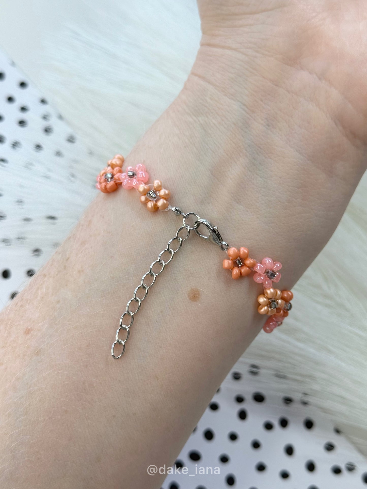 Orange Daisy Beaded Bracelet – Handmade Boho Floral Bracelet, Zigzag Pattern