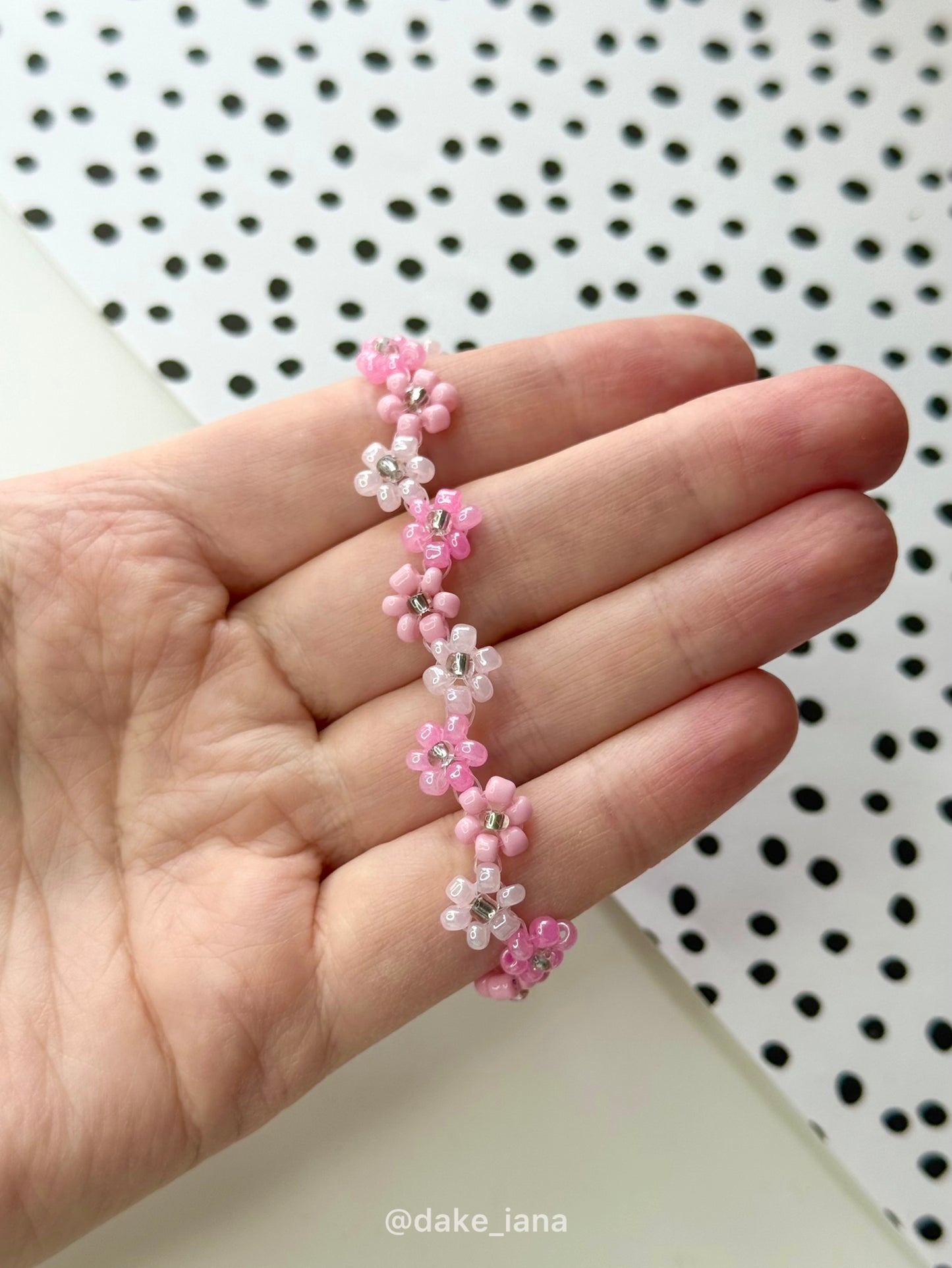 Pink Daisy Beaded Bracelet – Handmade Cute Floral Bracelet, Zigzag Daisy Design
