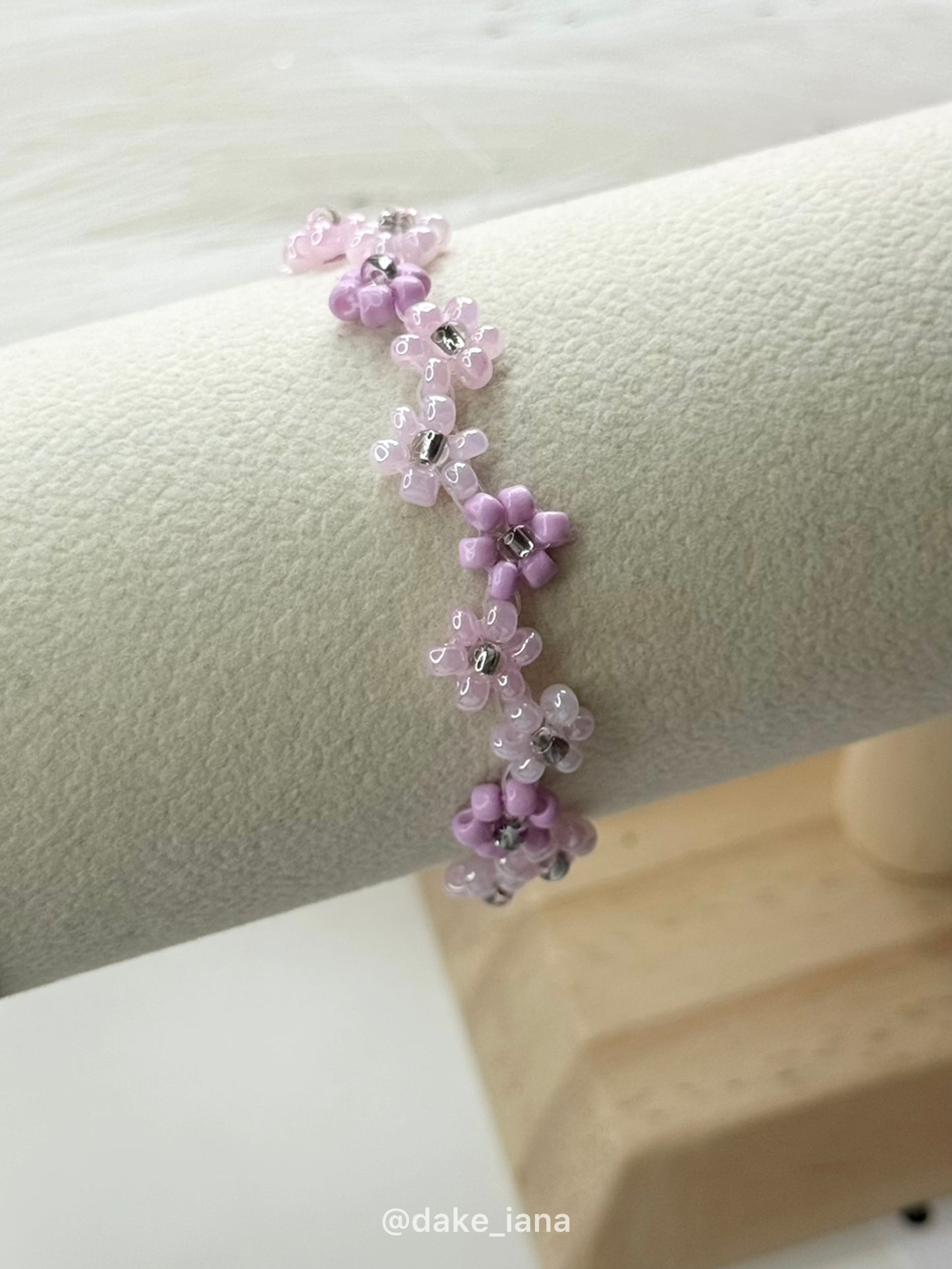 Purple Daisy Beaded Bracelet – Handmade Fairycore Floral Bracelet, Zigzag Design