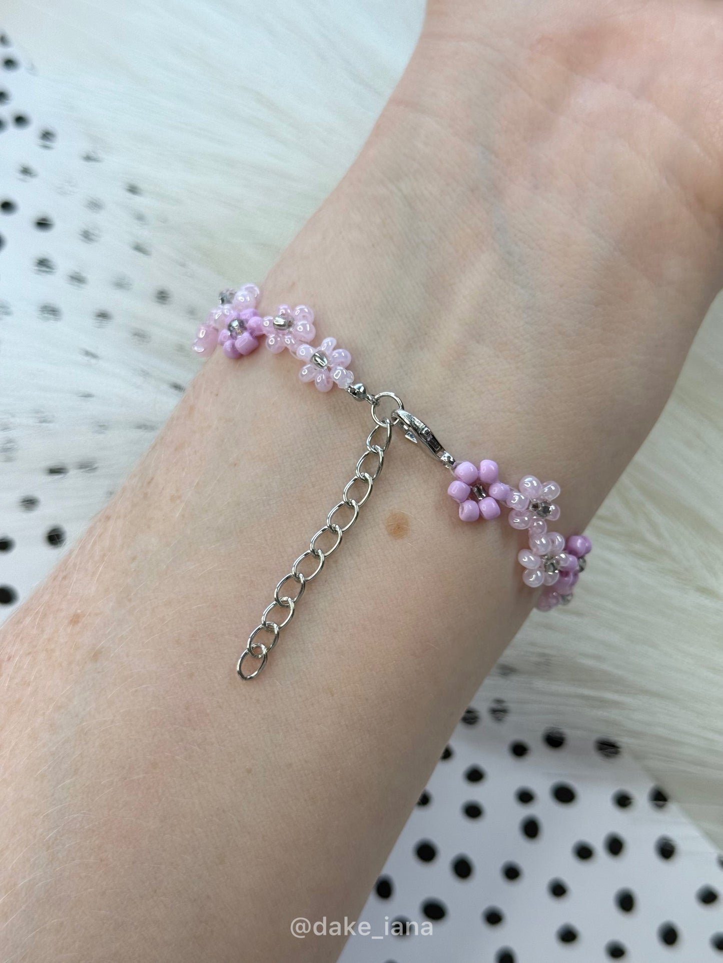 Purple Daisy Beaded Bracelet – Handmade Fairycore Floral Bracelet, Zigzag Design