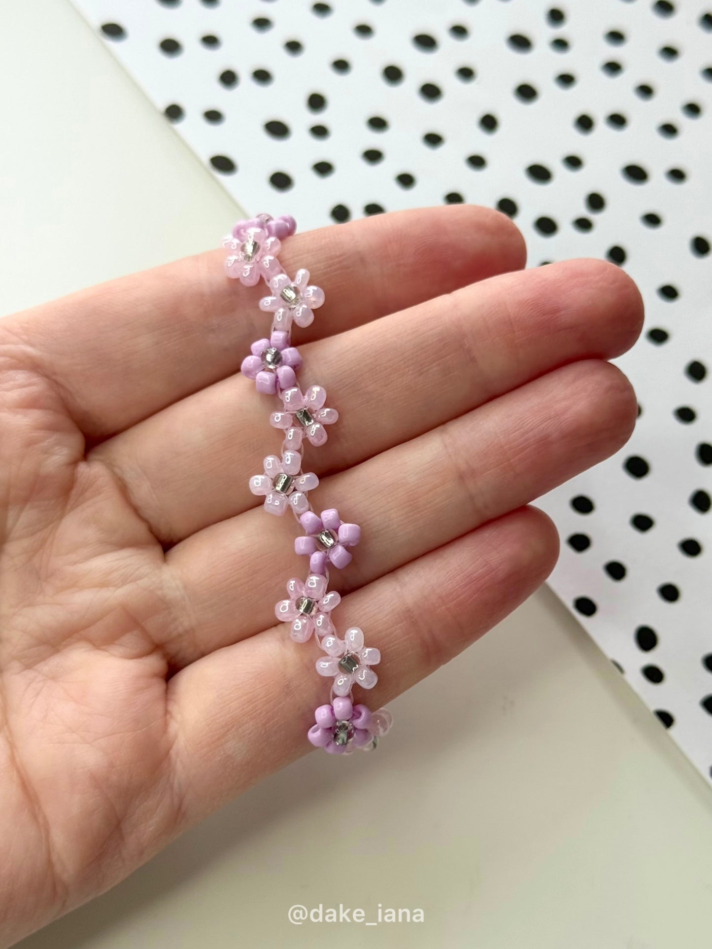Purple Daisy Beaded Bracelet – Handmade Fairycore Floral Bracelet, Zigzag Design
