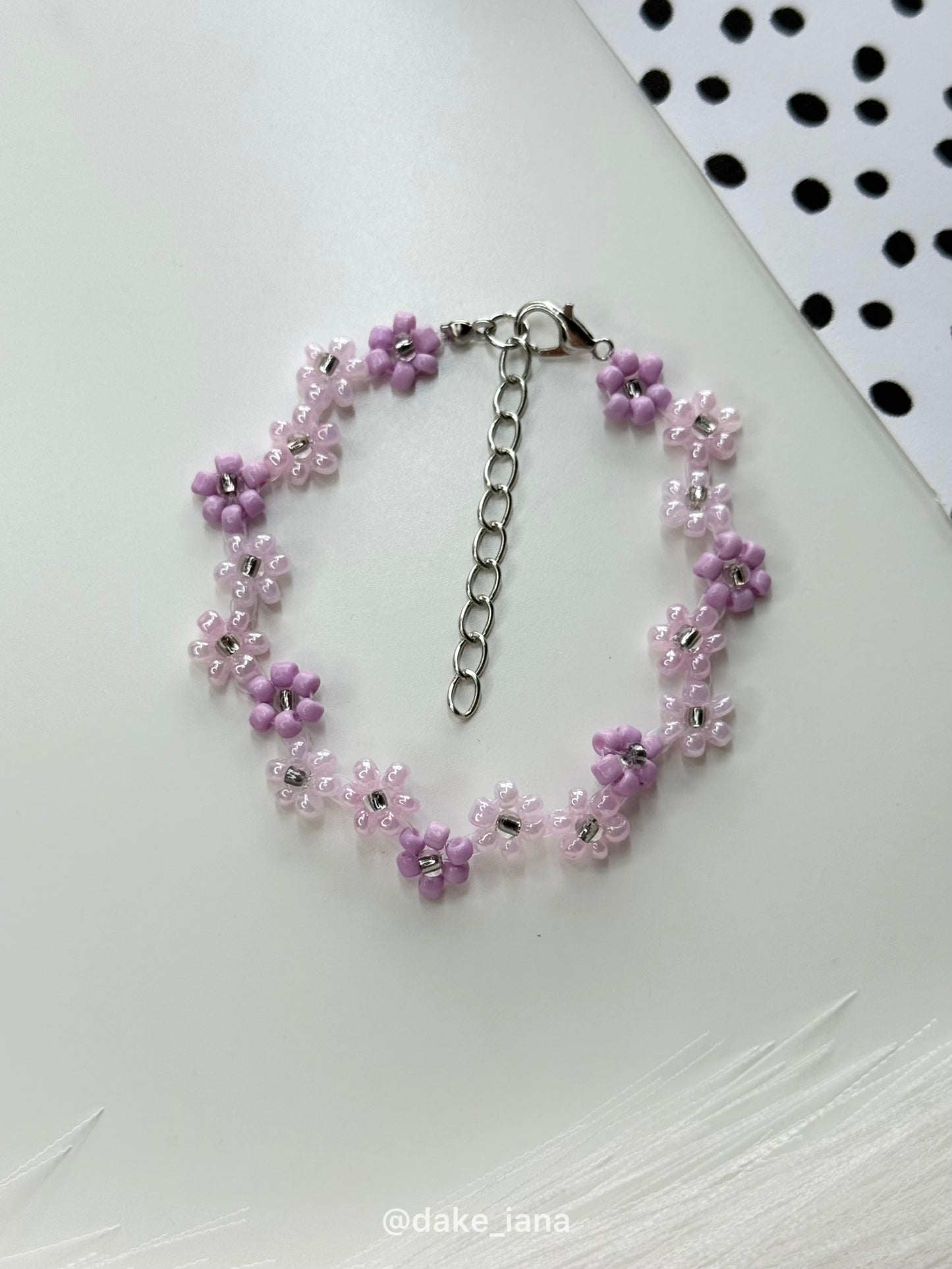 Purple Daisy Beaded Bracelet – Handmade Fairycore Floral Bracelet, Zigzag Design