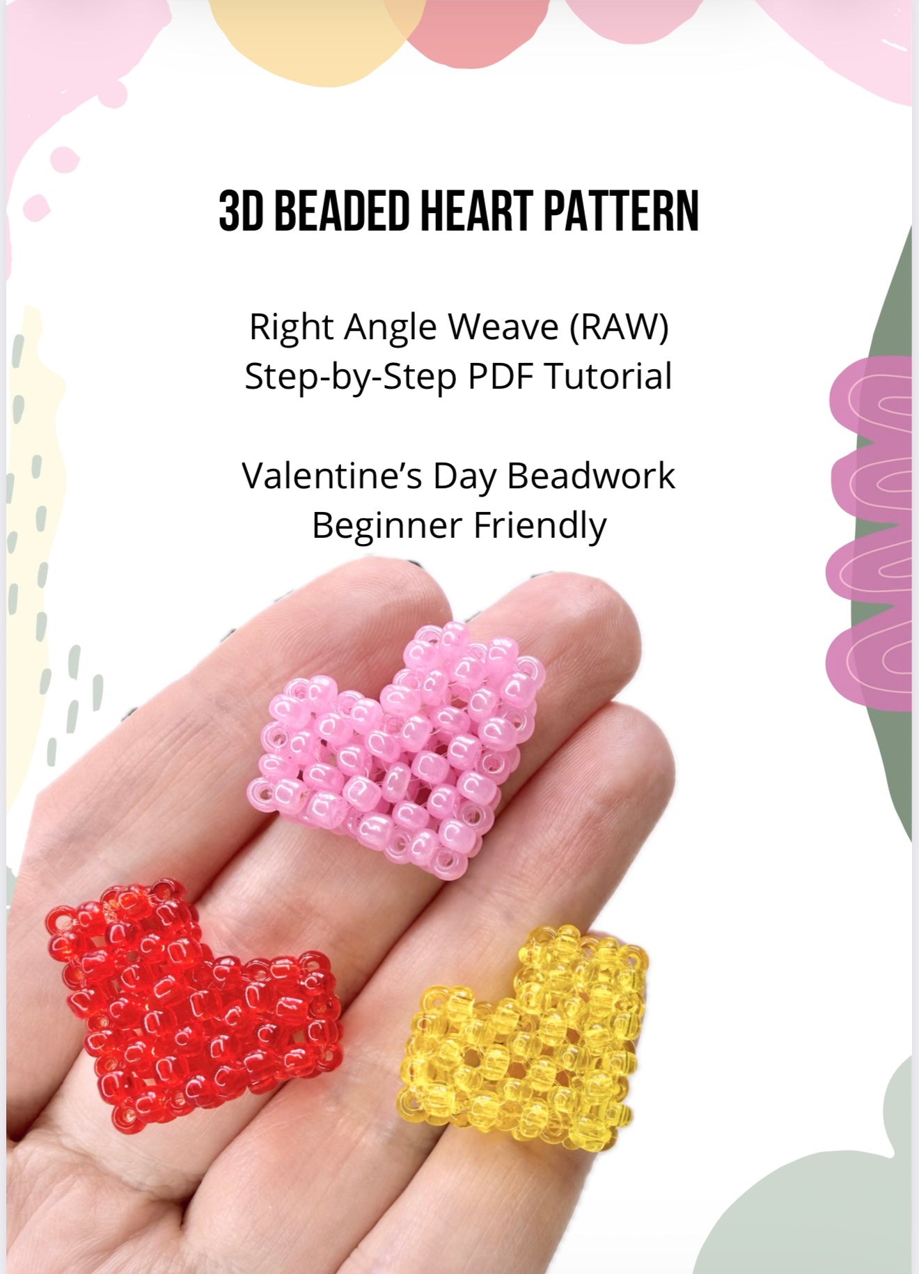 3D Beaded Heart Pattern PDF | Right Angle Weave RAW | Valentine’s Day Beadwork Tutorial