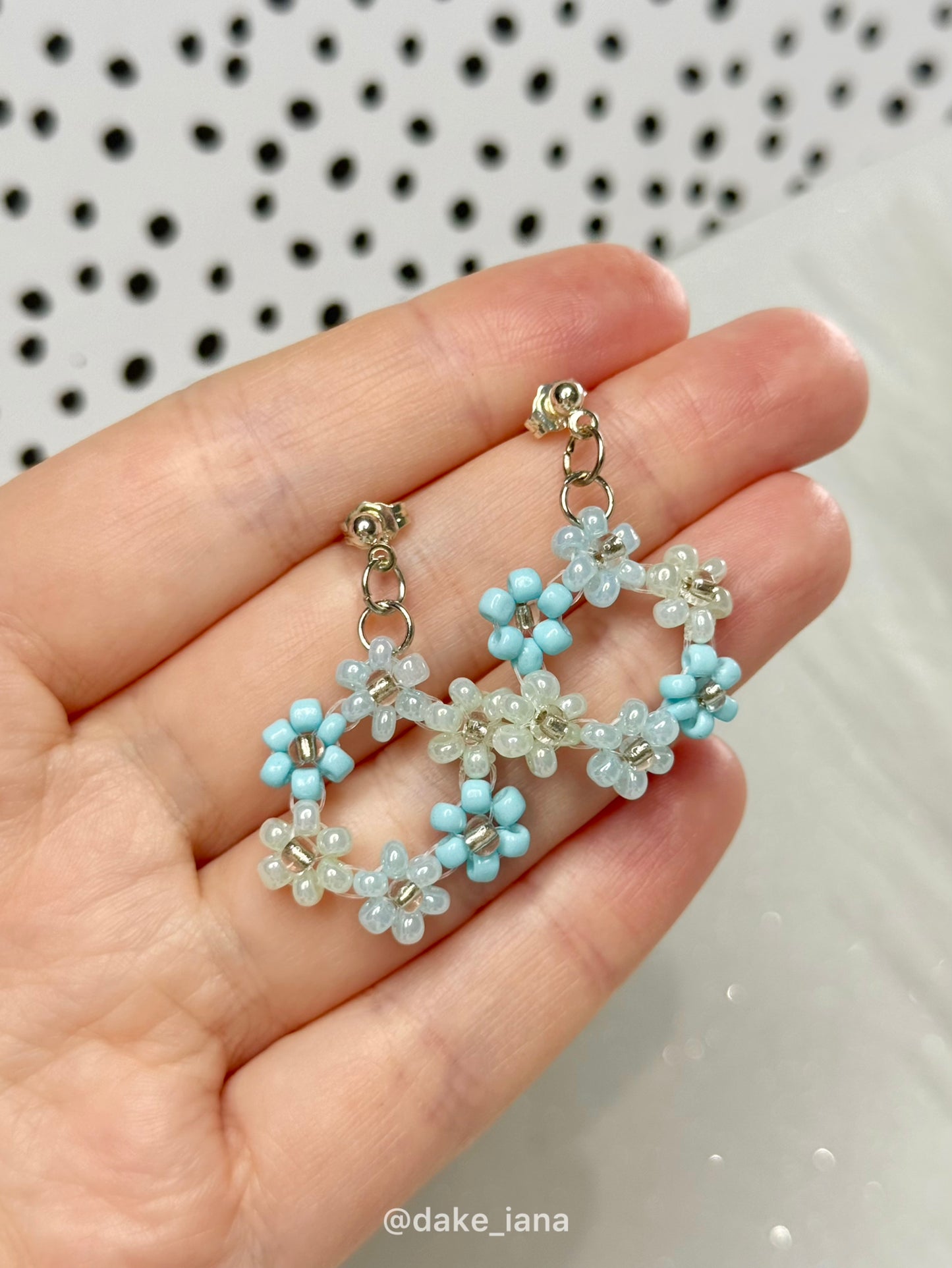 Blue Beaded Flower Hoop Earrings – Handmade Floral Jewelry