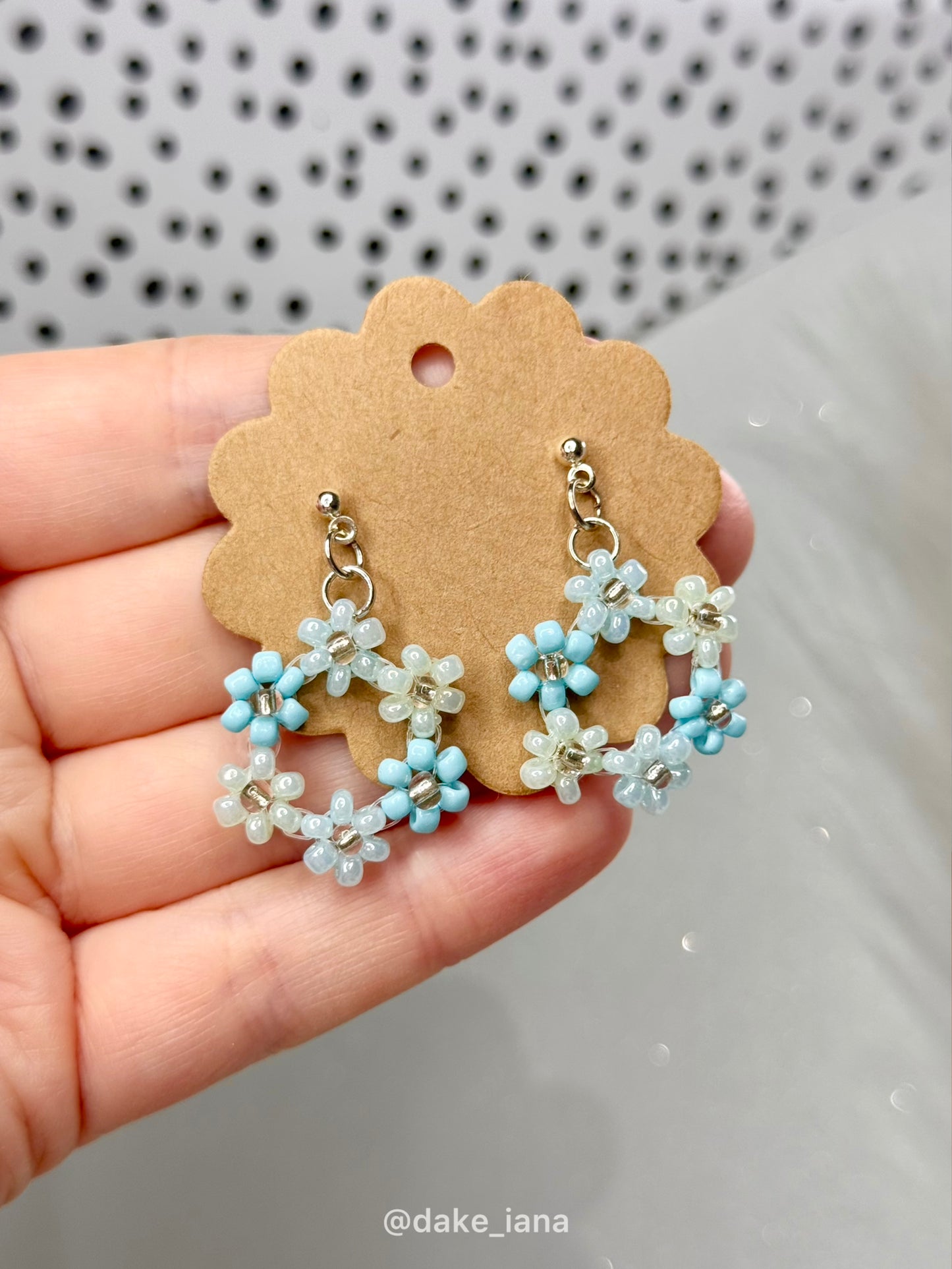 Blue Beaded Flower Hoop Earrings – Handmade Floral Jewelry