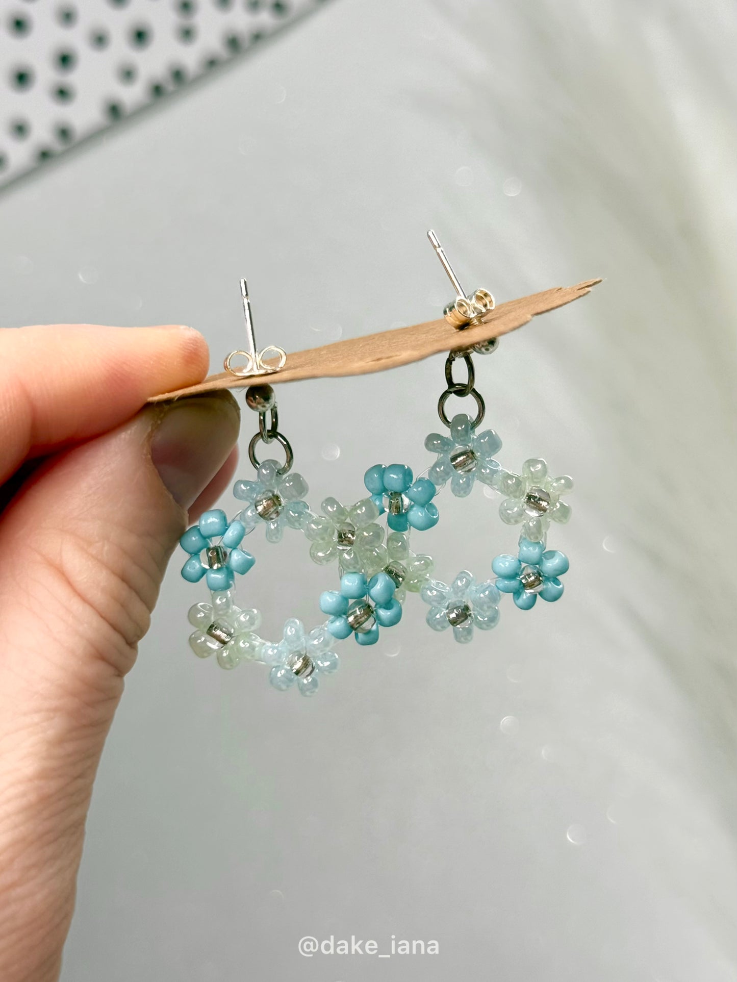 Blue Beaded Flower Hoop Earrings – Handmade Floral Jewelry