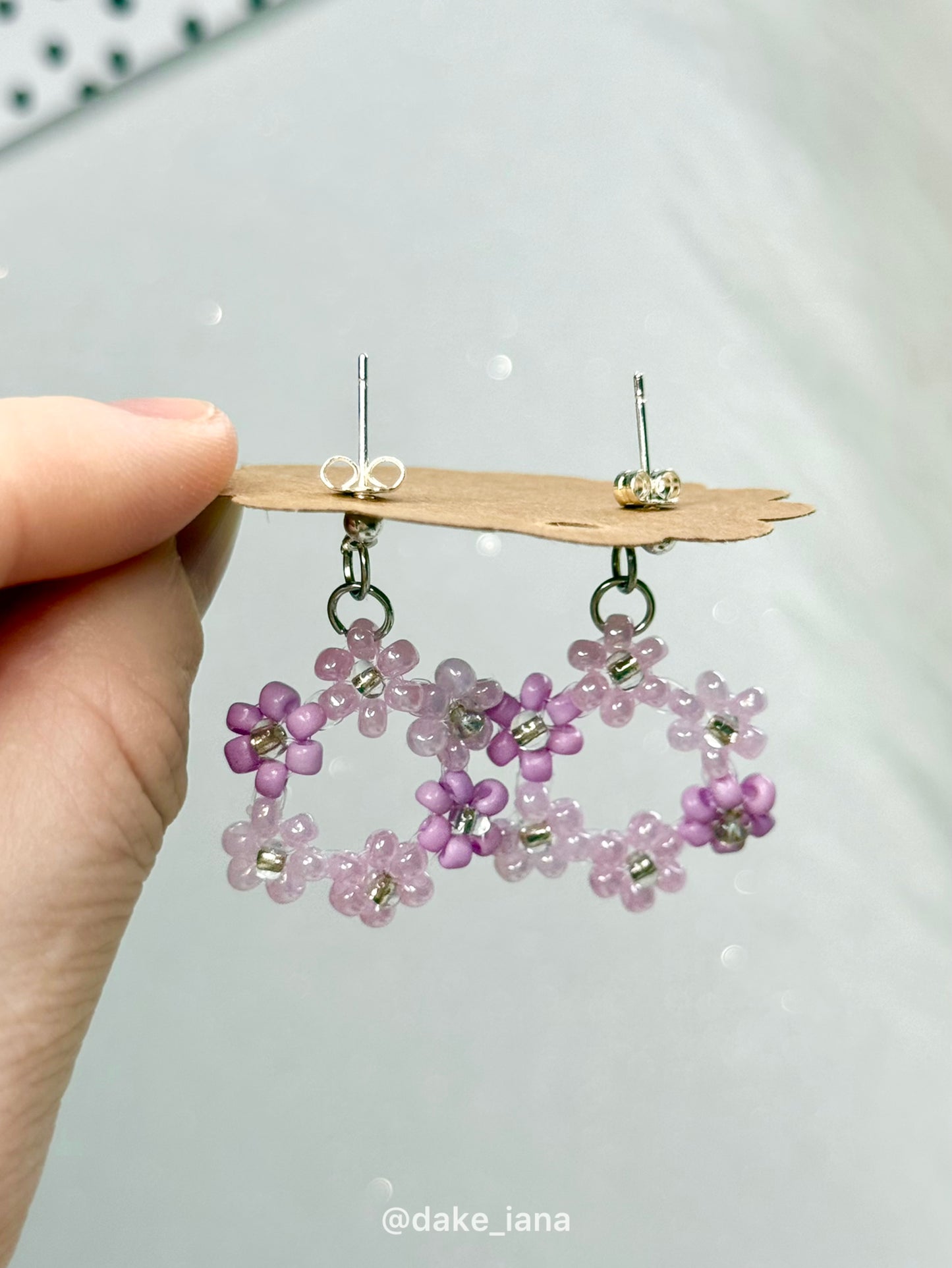 Purple Beaded Flower Hoop Earrings – Handmade Floral Jewelry