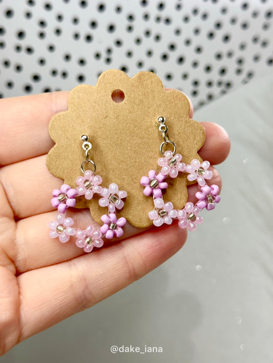 Purple Beaded Flower Hoop Earrings – Handmade Floral Jewelry