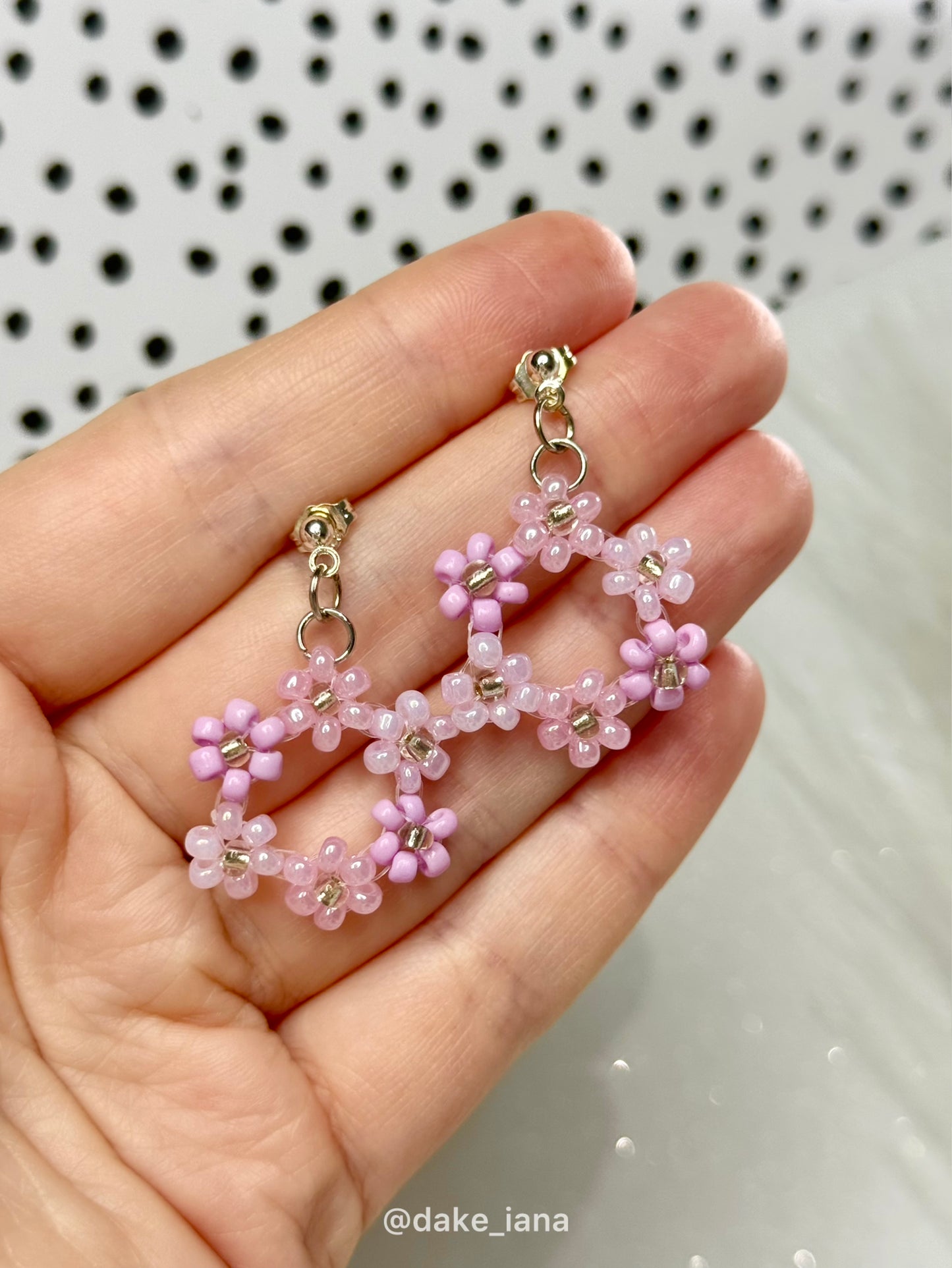 Purple Beaded Flower Hoop Earrings – Handmade Floral Jewelry