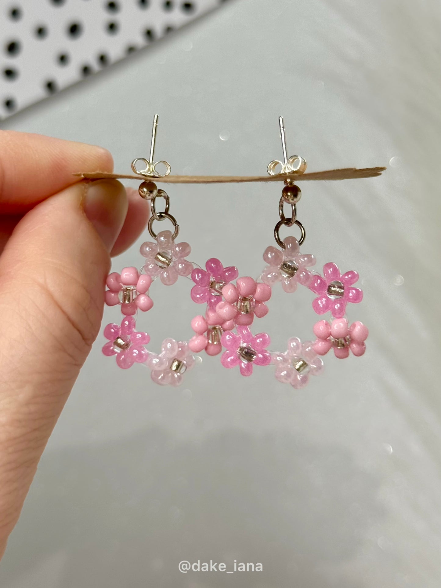 Pink Beaded Flower Hoop Earrings – Handmade Floral Jewelry