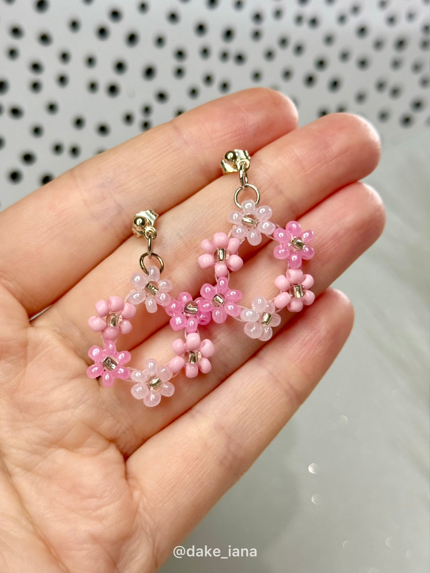 Pink Beaded Flower Hoop Earrings – Handmade Floral Jewelry