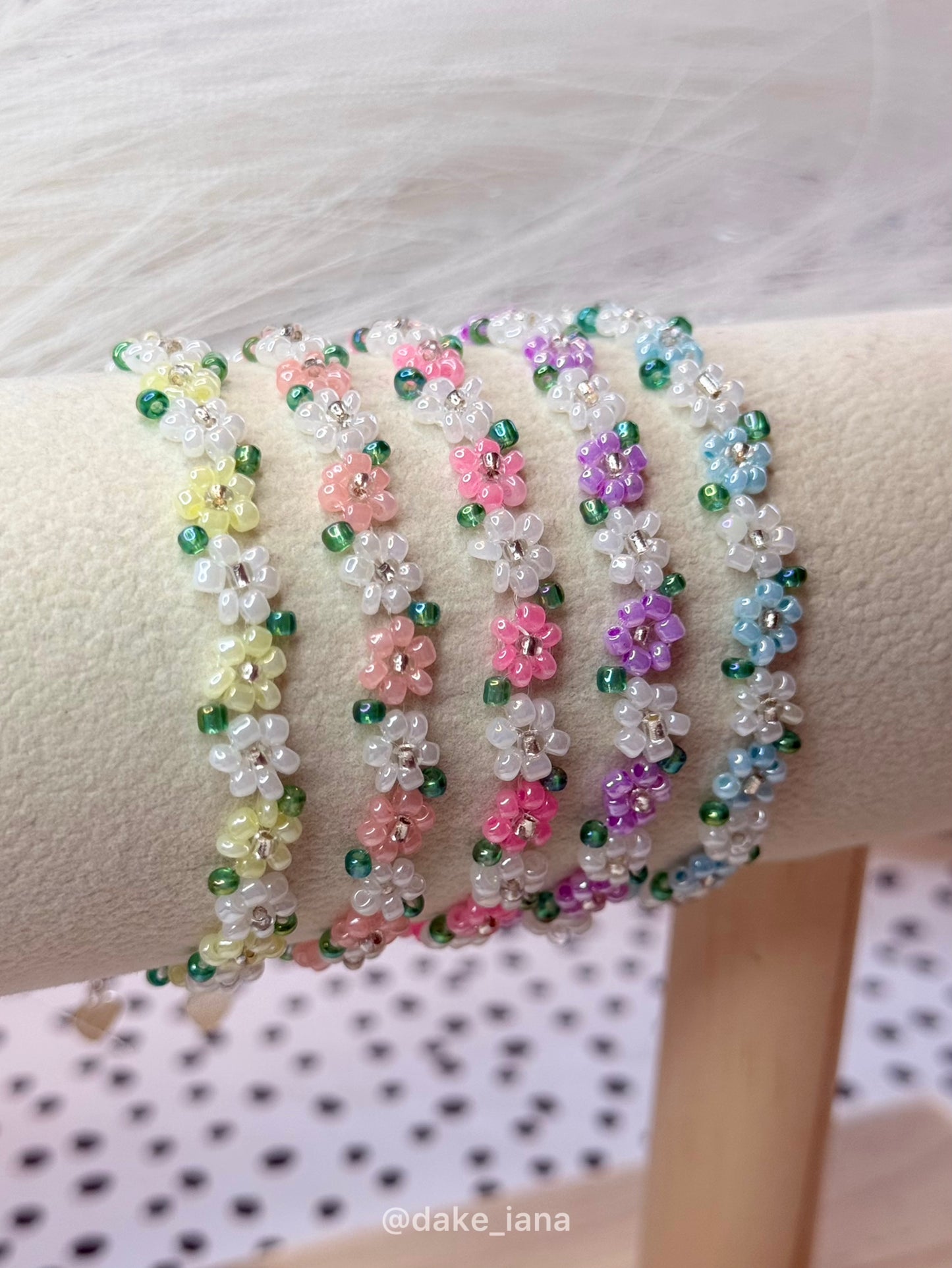 Pastel Flower Beaded Bracelet | Dainty Floral Seed Bead Bracelet Adjustable Stainless Steel Chain Choose Color