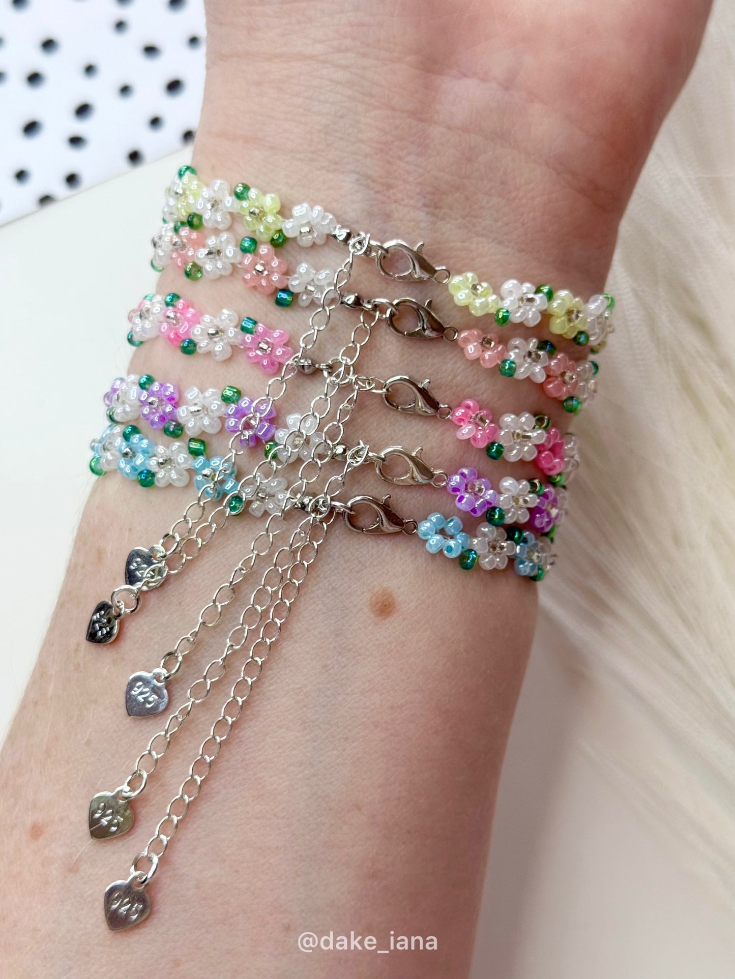 Pastel Flower Beaded Bracelet | Dainty Floral Seed Bead Bracelet Adjustable Stainless Steel Chain Choose Color