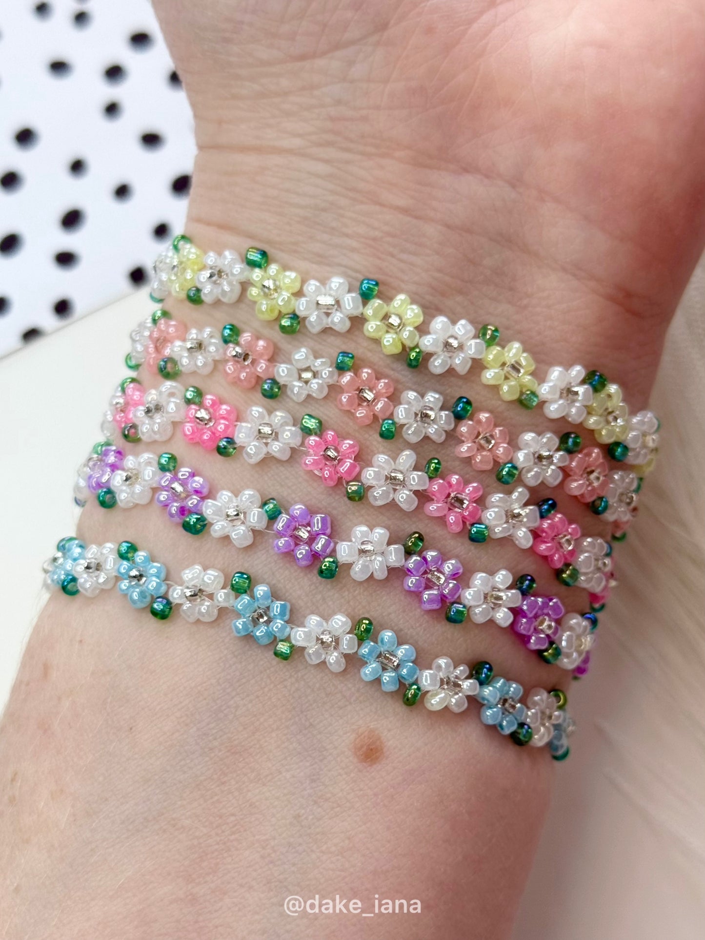 Pastel Flower Beaded Bracelet | Dainty Floral Seed Bead Bracelet Adjustable Stainless Steel Chain Choose Color