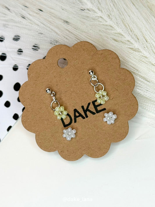 Handmade Beaded Flower Earrings Set | Sunny Yellow Drop + White Stud Seed Bead Floral
