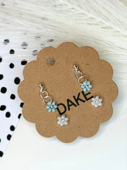 Handmade Beaded Flower Earrings Set | Baby Blue Drop + White Stud Pastel Floral Jewelry