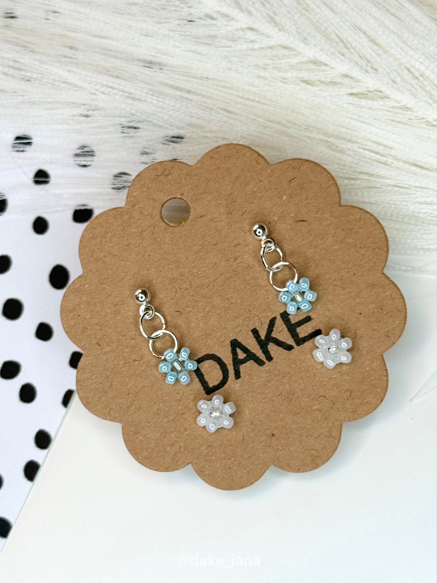 Handmade Beaded Flower Earrings Duo Set | Choose Color Drop + White Stud Dainty Seed Bead Jewelry